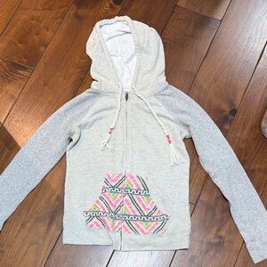 Rip Curl Gray Hoodie with Colorful Sunburst Design